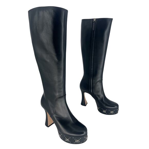 Gucci Black Janaya Platform GG Studded Tall Knee High Boot - Picture 4 of 16